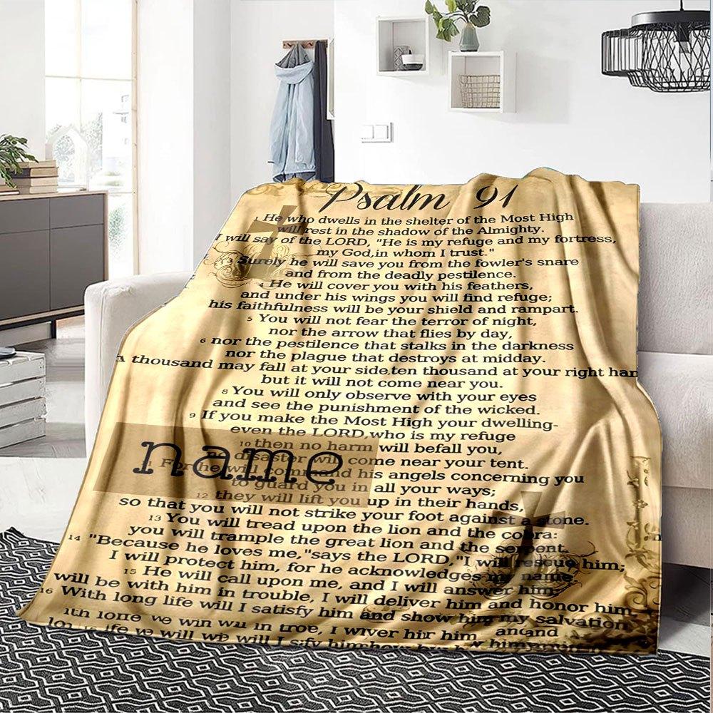 Divine Protection And Faithfulness Cozy Customizable Blanket Personalized Text Comfortable Texture Throw For Sofa Couch Office Bed Picnics Four