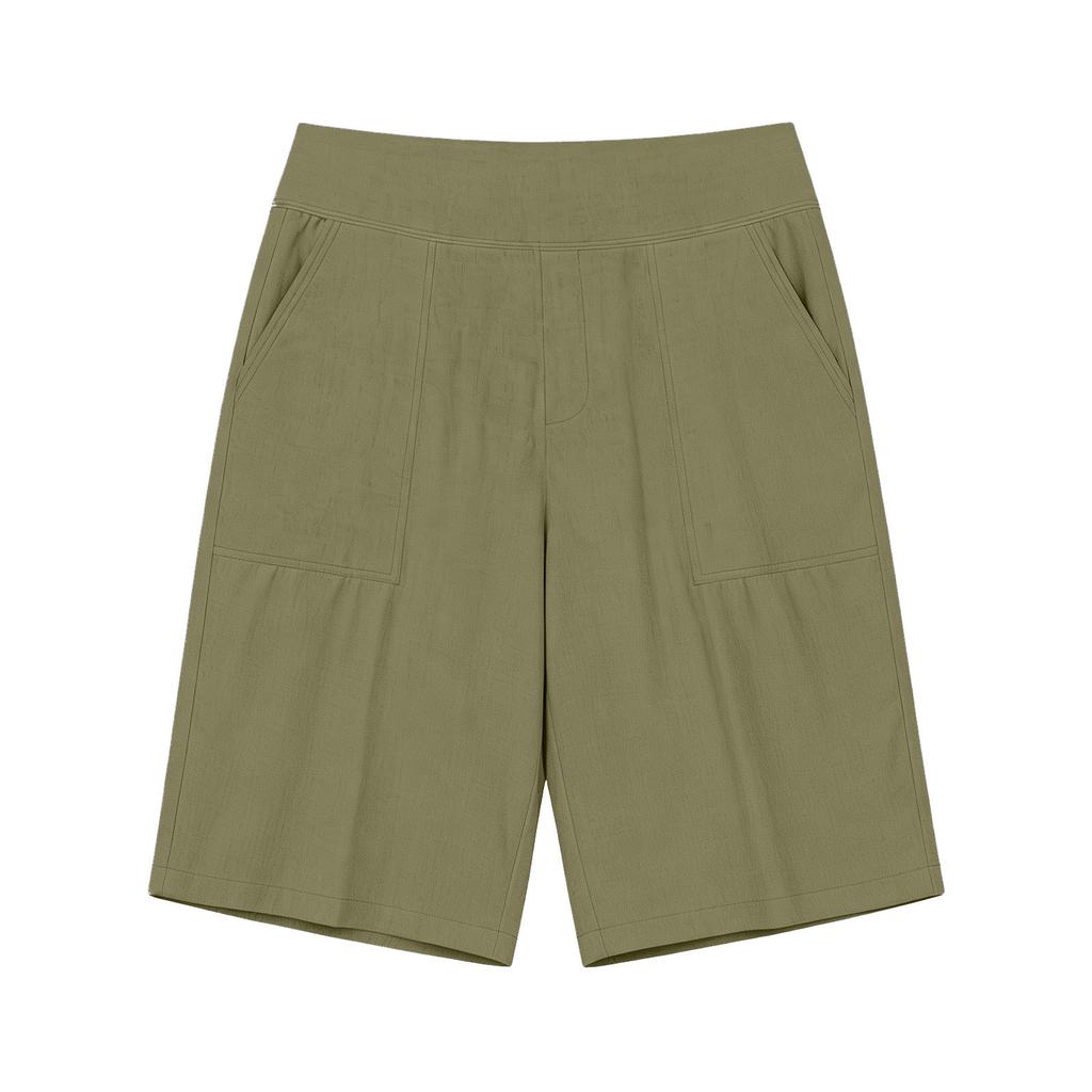 Women's High Waist Solid Linen Blend Bermuda Shorts Loose Wide Leg Japanese Casual Cropped Trousers