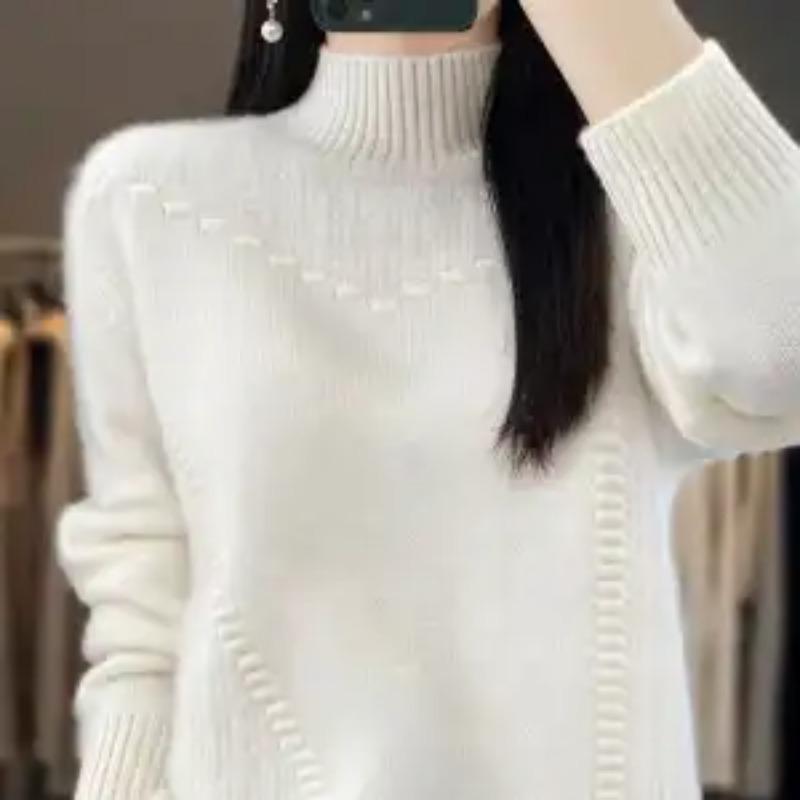 Loose Women's Half Turtleneck Thickened Solid Color Sweater Pullover Casual Knitted Inner Layering Shirt