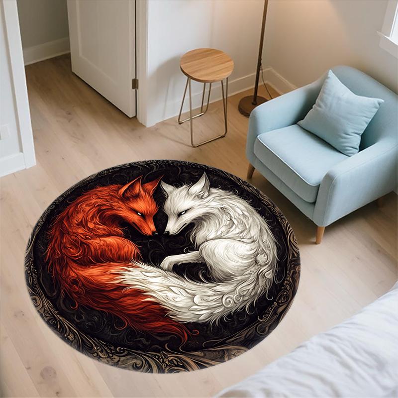 Fox  Round Area Rug,Carpet Rug for Living Room Bedroom Sofa Playroom Decor,Non-slip Floor Mat