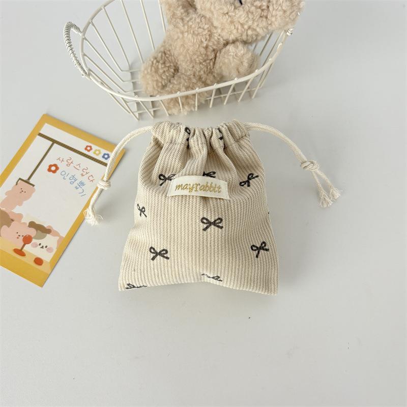 Corduroy Drawstring Bag Mini Cute Drawstring Makeup Bag Printed Small Handbag Portable Large Travel Organizers Dustproof Bag