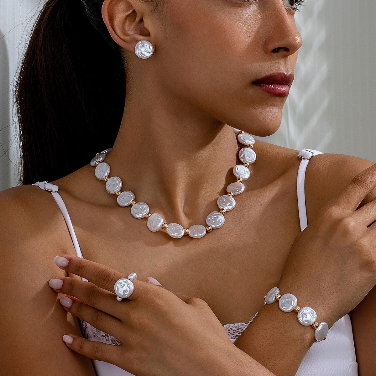 

Retro irregular necklace earrings ring set белый
