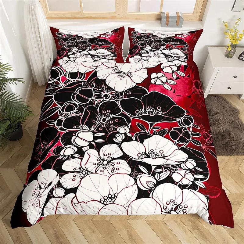 Cherry Blossoms Bedding Set Landscape Painting Duvet Cover Set Japanese Style Comforter Cover Polyester Abstract Art Quilt Cover