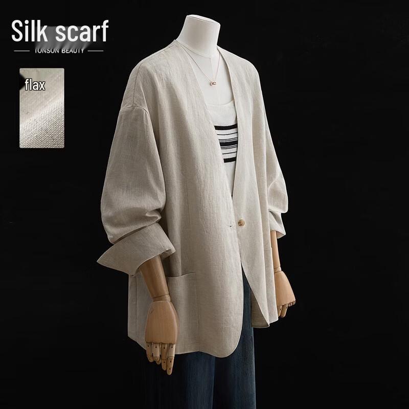 Women s Linen Loose-Fit Long Sleeve V-Neck Cardigan L