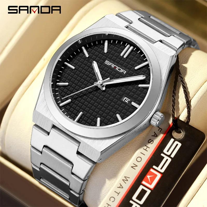 SANDA Top Brand Fashion Man Watches Luminous Waterproof High Quality Stainless Steel Big Dial Date Quartz Business Men's Watches