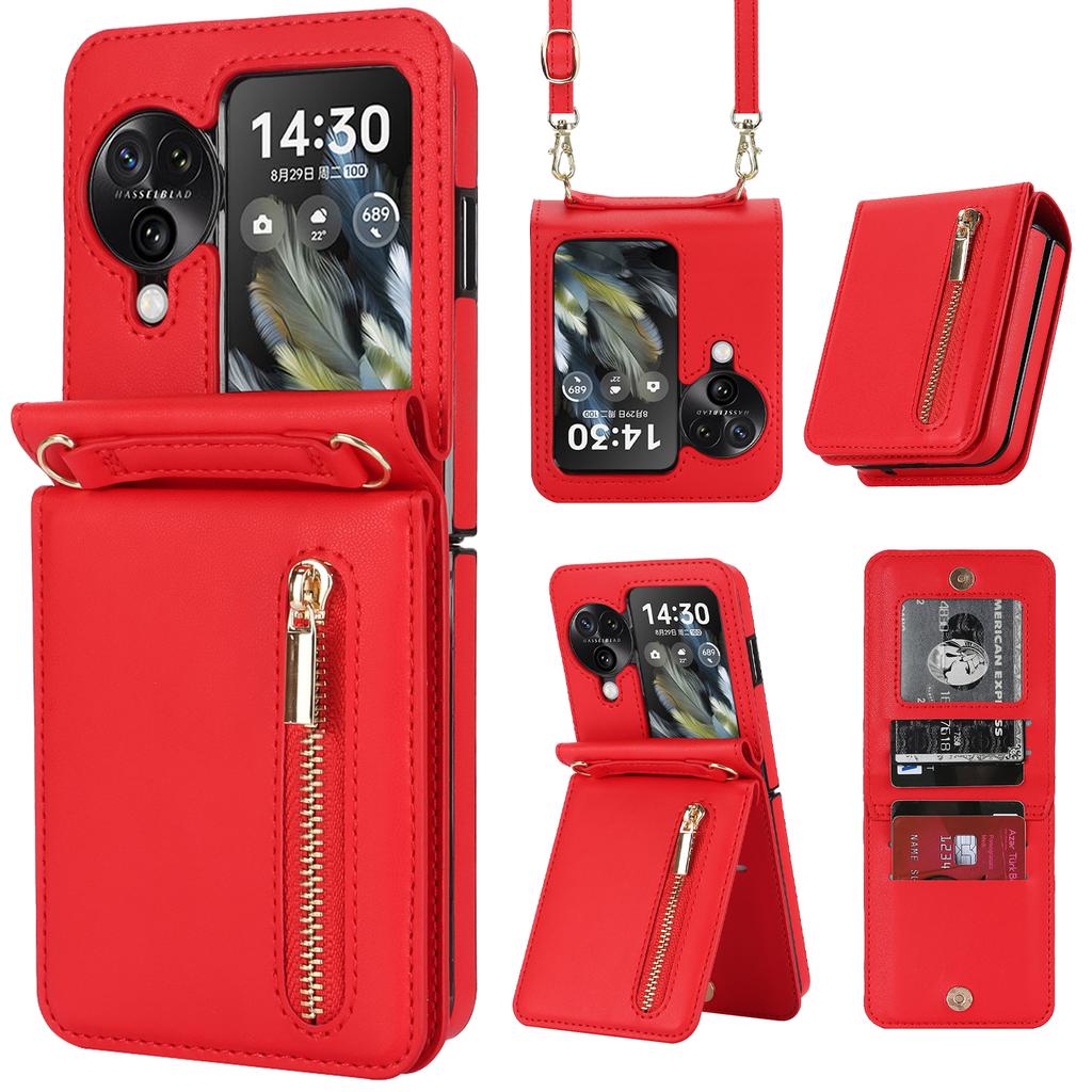 Crossbody Zipper Cards Solt Wallet Leather Case for OPPO Find N3 Flip 5G N2 PGT110 N2flip Vertical Purse Long Lanyard Bag Cover