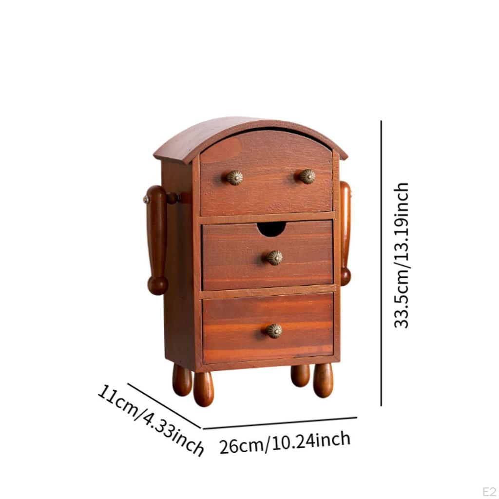 Cutie de Bijuterii din Lemn Organizator de Birou pentru Femei Rezistent la Praf Formă de Robot Depozitare Rustică