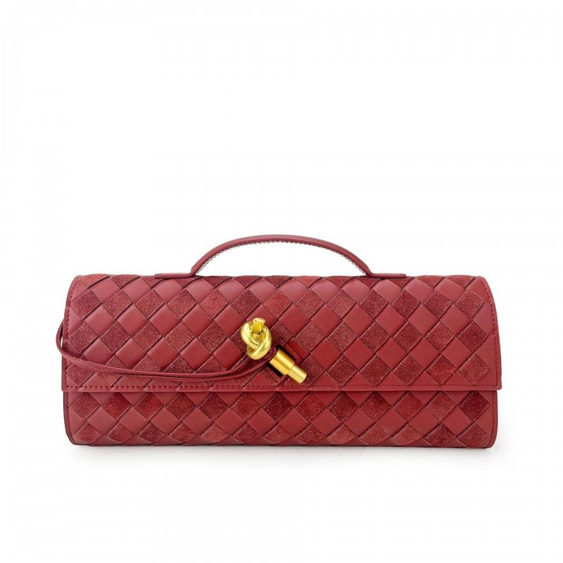 Womens Woven Suede Leather Crossbody Evening