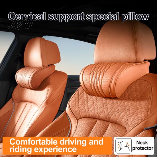 Washable PU Leather Neck Protector Memory Foam Car Pillow/Backrest Breathable Cover with Adjustable Auto Pad Elastic Strap Relieve Fatigue