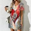 Mode d'été Robe Imprimé Artistique Col en V pour Femmes Robes Courtes Sexy