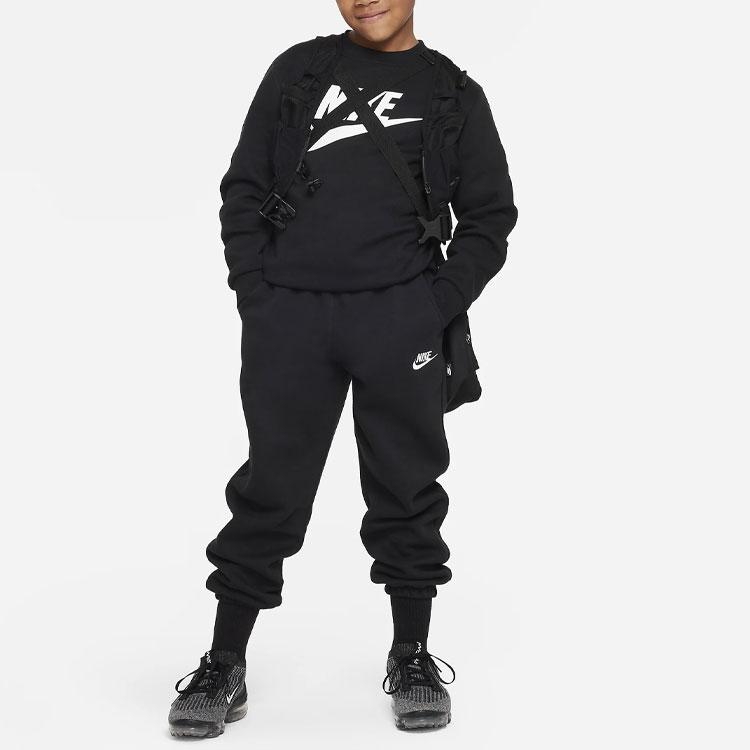 Nike Sportswear Club Fleece Logo Print Crewneck Kids Tops Black FD2992-010