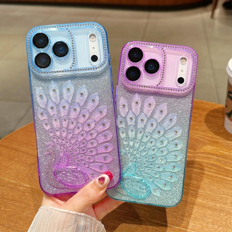 Farbverlauf Punkt Glitzer Diamant Bunt Pfau Weich Stoßfest Handyhülle Für iPhone 17 Pro Max 15 14 13 16 Pro Max Rückseite