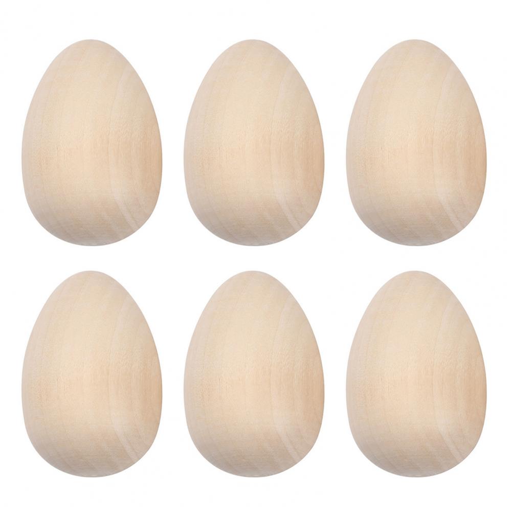 6Pcs Wooden Simulated Egg Creative DIY Graffiti Painted Natural Wood Eggs Lightweight Odorless Egg Toy Home Decoration