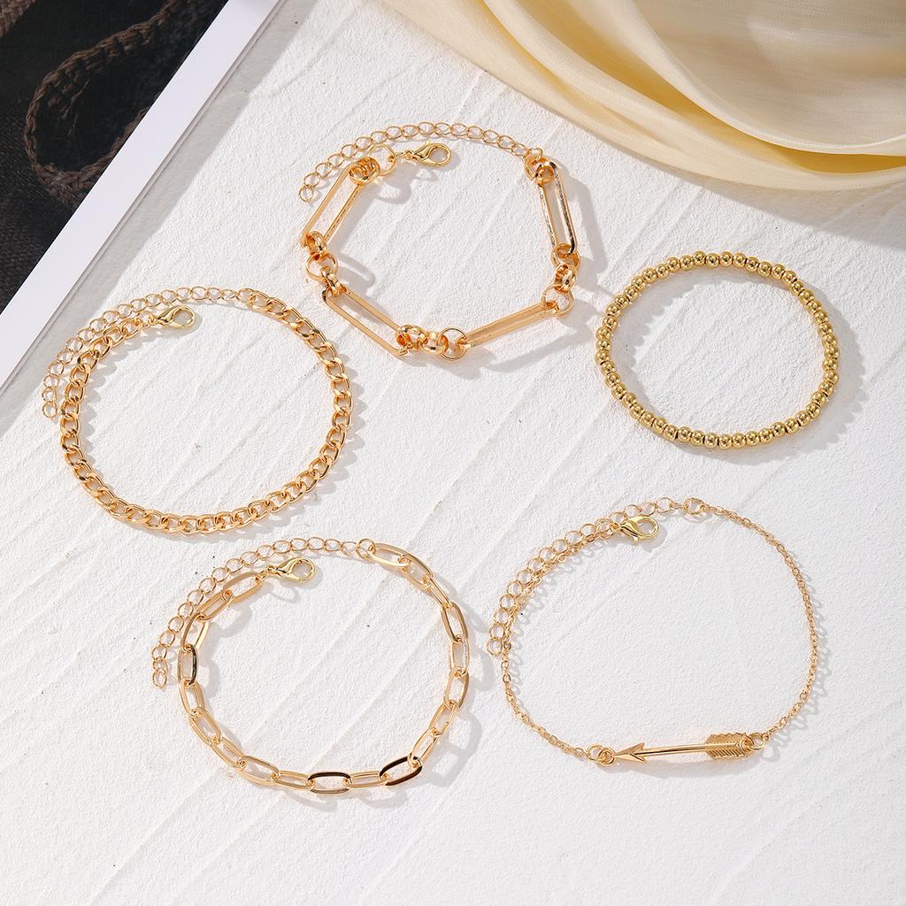 Suitable For Daily Wear Women's Classic Geometry Chain Design 5pcs/set Of Stackable Bracelets Vintage Creative Multi-layer A Gift For Holidays  Unique