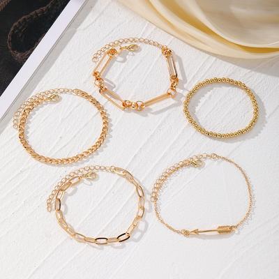 5pcs/set Of Classic Geometry Chain Design For Holidays Fashion Jewelry Suitable For Daily Wear Vintage Creative Women's Multi-layer  High Quality