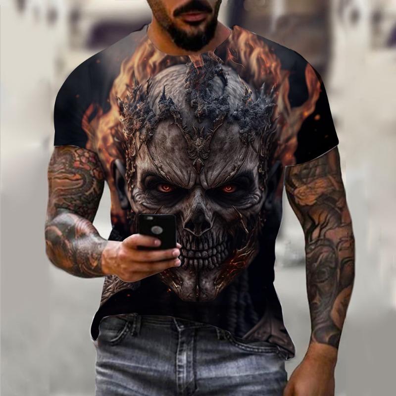 Men's T-Shirt For Men Horror Skull 3D Print Men's Tops Summer Short Sleeved Male Pullover Oversized Top Casual Men'S Clothing