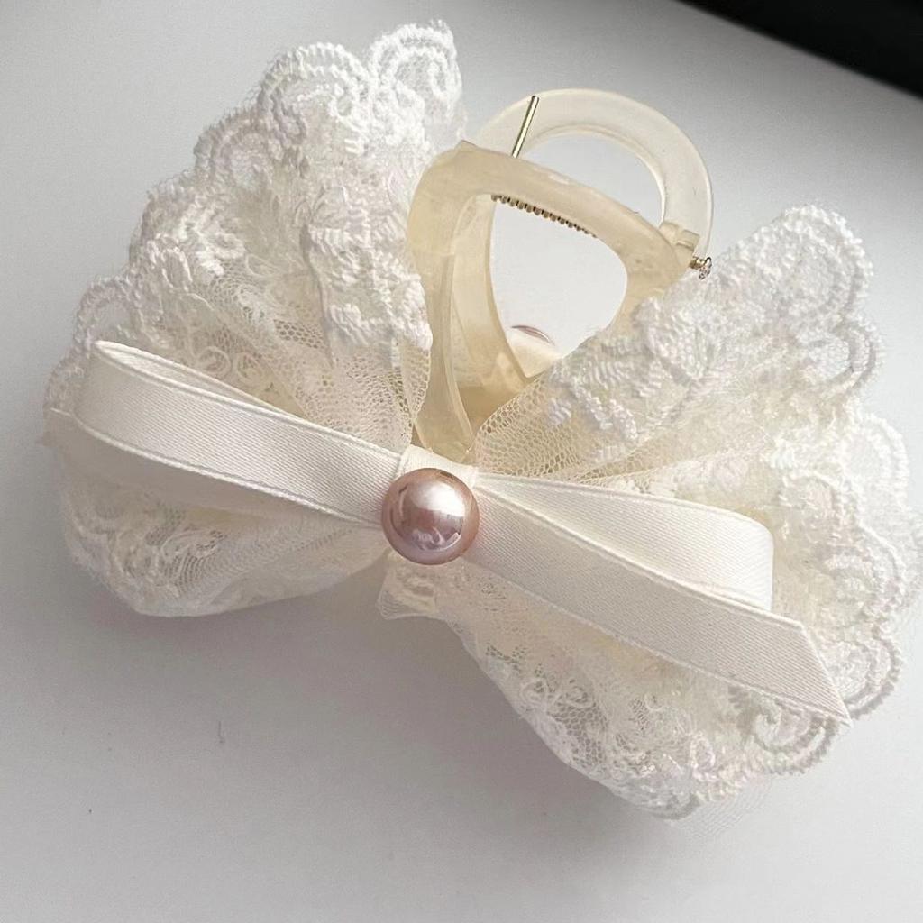 1pc French Super Fairy Lace Bow Hairpin Princess Hair Grab, Half Tie Hairpin Hair Shark Clip on the Back of the Head
