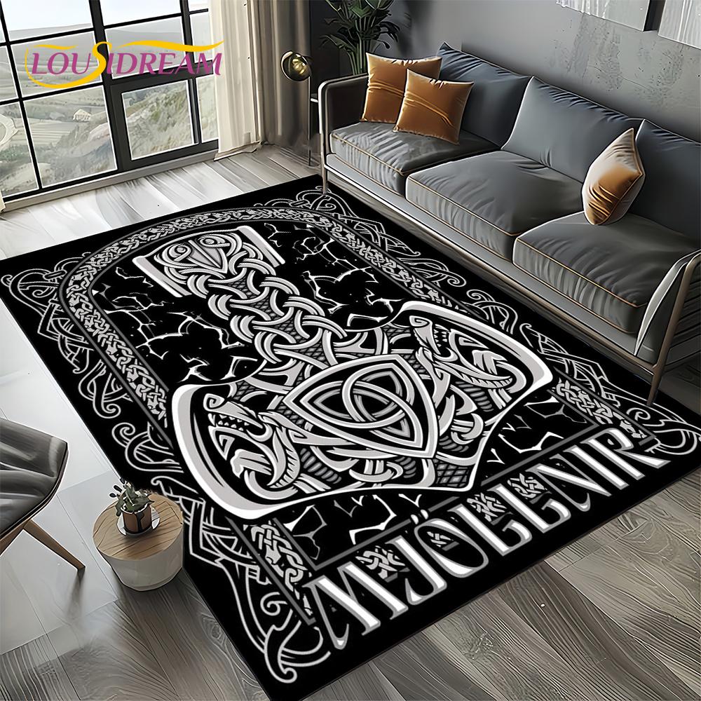 Odin Simbolo Vichingo Valknut Nordico Valhalla Tappeto Tappetino per Soggiorno Camera da Letto Casa Decorazione Divano, Tappeto da Area Tappetino Antiscivolo per Pavimento