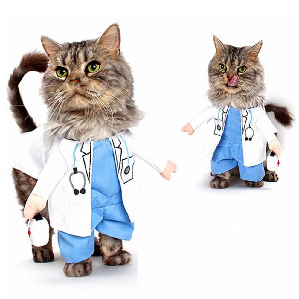 White Pet Cosplay Doctor Outfit Polyester Cat Doctor Uniform Dog Cat Doctor Costume  Festival Party