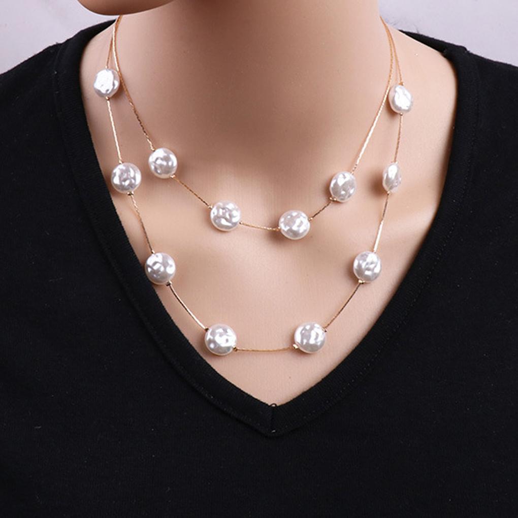Fashion Pearl Choker Double Layer Sweater Chain European Style Girls Party Birthday Necklace Clothing Accessories