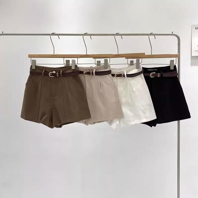 Pantaloni scurți casual de damă 2025 Primăvară Stil coreean Retro Negru cu talie înaltă și picior larg