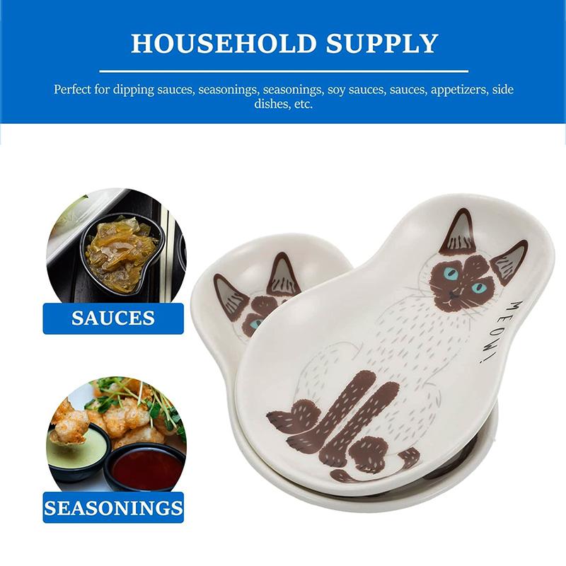 1/3pcs Ceramic Dessert Sauce Dish Japanese Tableware Creative Cute Cartoon Lucky Cat Pattern Water Drop Shape Fruit Sushi Plates