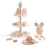 Wooden Dessert Playset Smooth Painted Finish Pretend Confectionery Stand Assorted Accessories