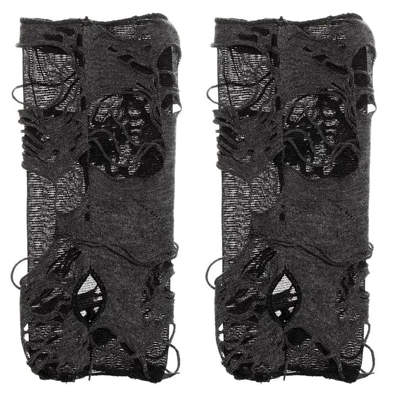 Gothic Ninja Black Fingerless Long Gloves Punk Hole Half-finger Gloves Arm Warmer Beggar Cosplay Halloween Costume Accessories