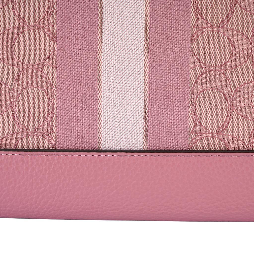Coach Dempsey 22 Monogram Stripe Logo Accent Fabric And Leather Tote Bag Women tote Pink Latte CQ878-IMXCV