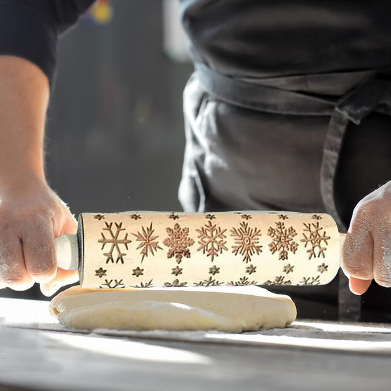 Patterned Rolling Pin Pastry Roller Engraved Wooden Cookie Stamps Versatile Kitchen Decor Tools Clay Roller For Pastries Fudge
