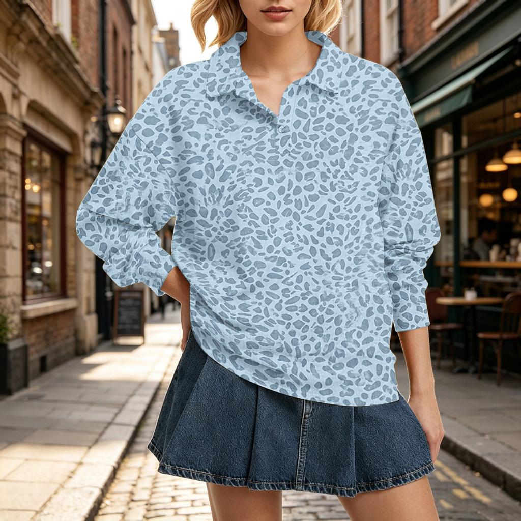 Women's Long Sleeve Leopard Print Top Casual Loose Fit Lapel Collar Blouse for Fall and Winter