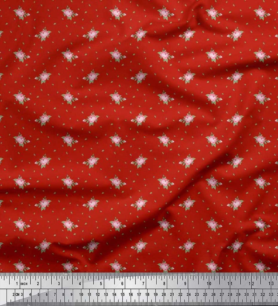 Soimoi Japan Crepe Satin Fabric Leaves & Rose Floral Printed Craft Fabric by the Metre 42 Inch