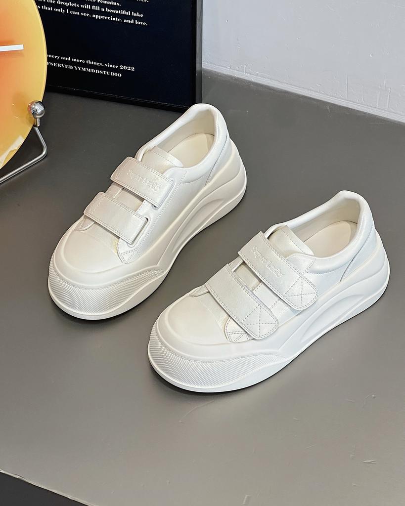 Leather Women's Shell Head Sports Board Shoes Spring and Autumn New Velcro Platform Muffin Biscuits Little White Shoes