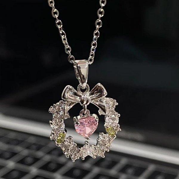 Romantic Cherry Blossoms Flower Necklace For Women Shiny Crystal Zircon Butterfly Flower Pearl Clavicle Chain Girl Party Jewelry