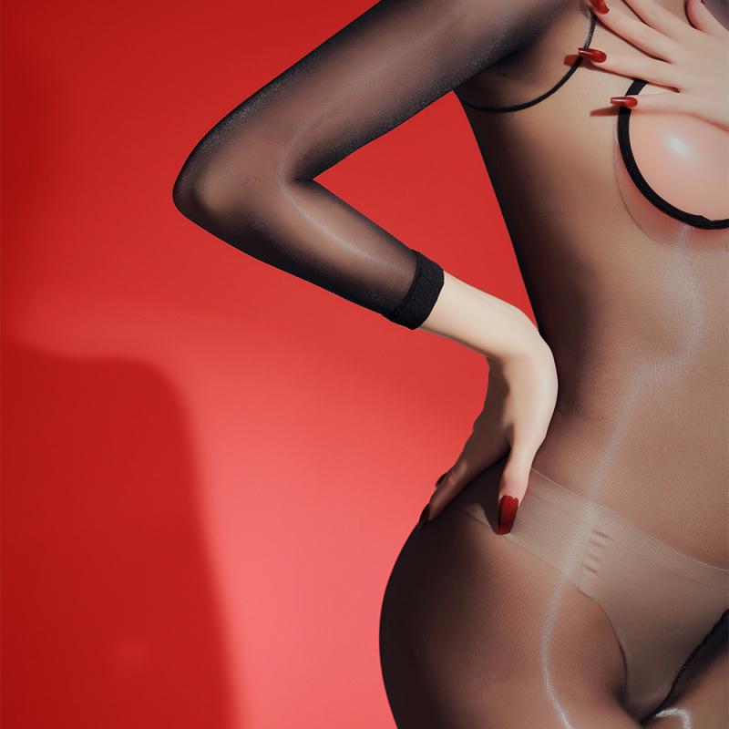 Aurora Bare Chest Bodysuit Sexy Silky Shiny Temptation Ultra-Thin Transparent Invisible Full Body Stockings Open Crotch No Need