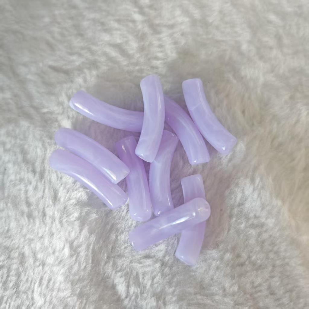 14-Color Faux Jade Bent Tube Acrylic Beads - Marbled Flower C-Shaped for DIY Jewelry & Accessories