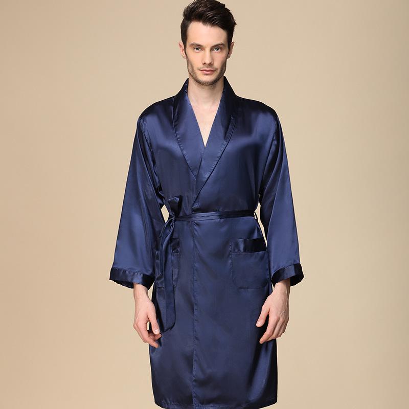 Men's Summer Long Sleeve Silk-Style Pajamas Robe