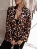 2024 Autumn Women's Leopard Print Tie-Waist Suit Collar Long Sleeve Coat - European & American Style