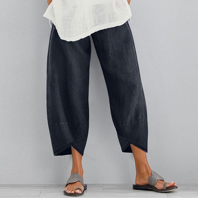 Women's Solid Color Casual Loose-Fit Nine-Point Pants (Plus Size)