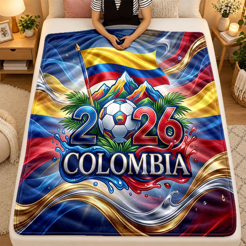 Flannel BlanketColombia Football Warm Soft Throw Blanket for Indoor Sofa Bed Living Room Use