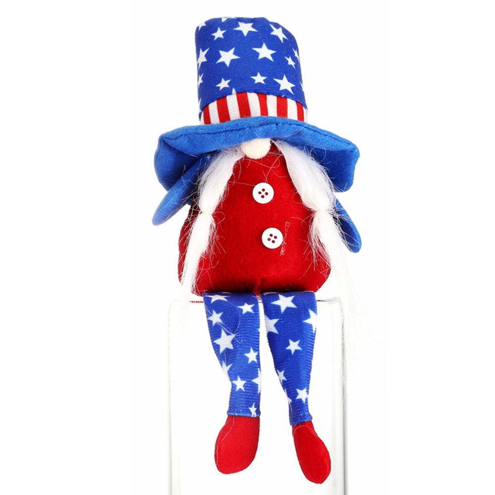 2024 Independence Day Long-Legged Faceless Doll - July 4th Plush Toy with High Hat in Sitting Pose