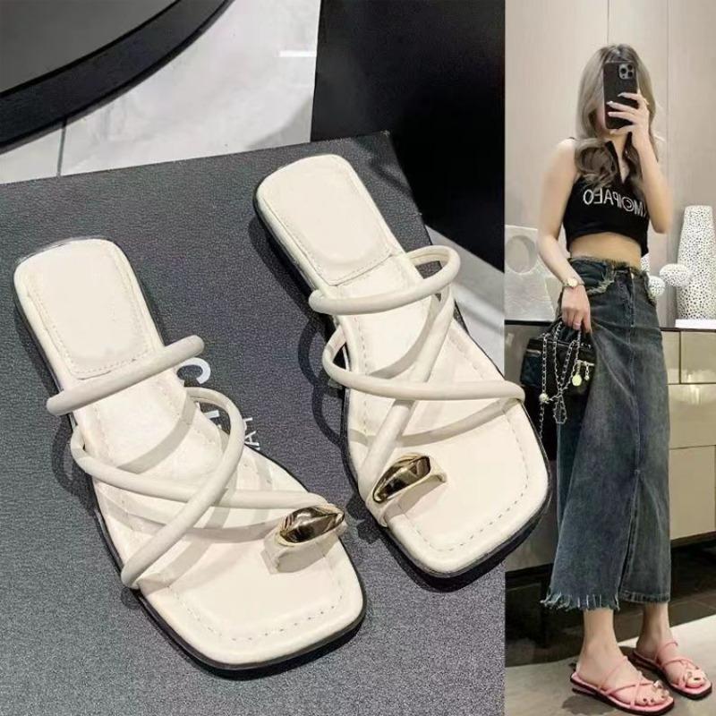 Fashion Women's Platform Sandals Summer 2024 Metal Decoration Cross Tied Square Toe Chunky Middle Heel Black Gold Silvery