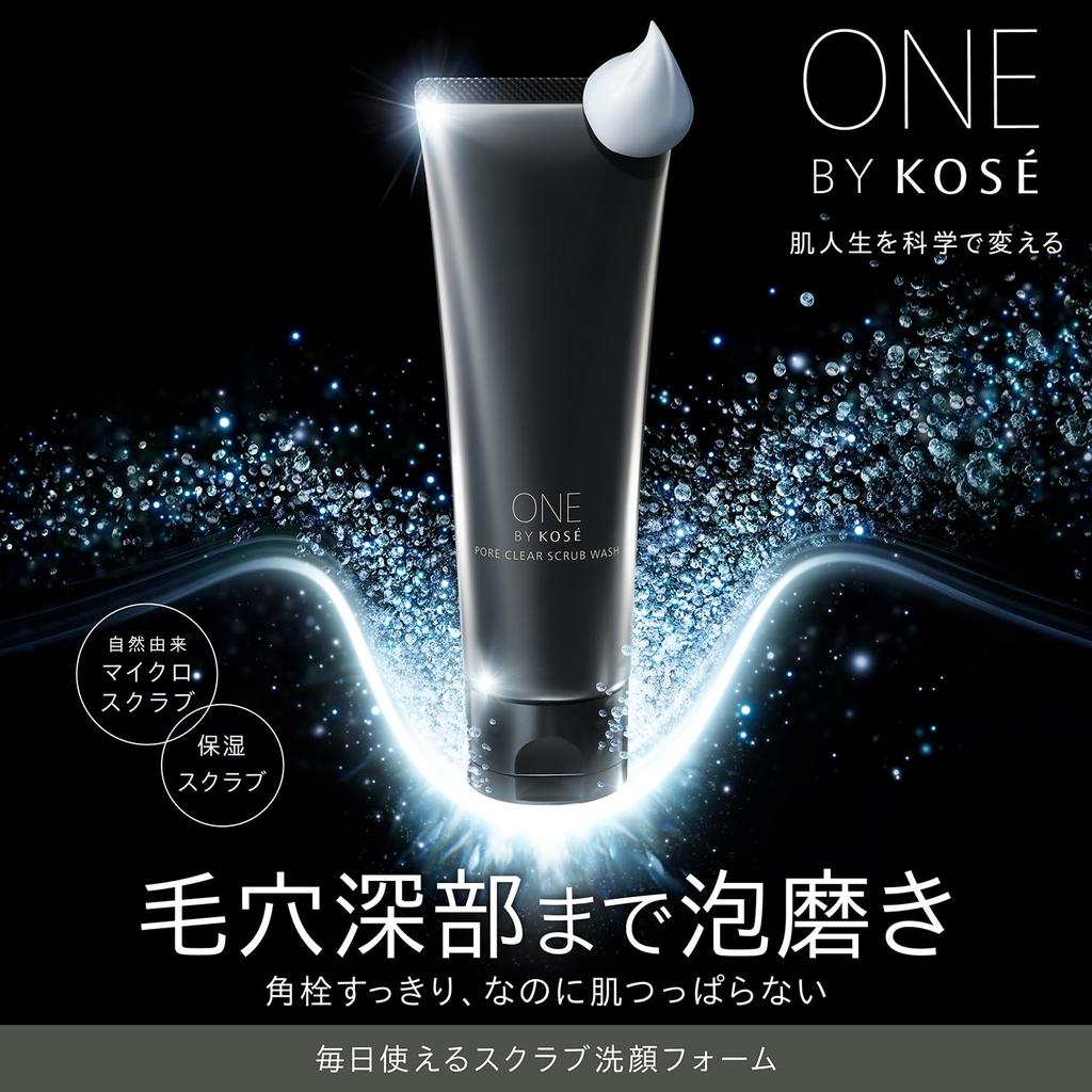 ONE BY KOSE Pore Clear Scrub for Blackheads and Hyaluronic Acid Wash, 130g,