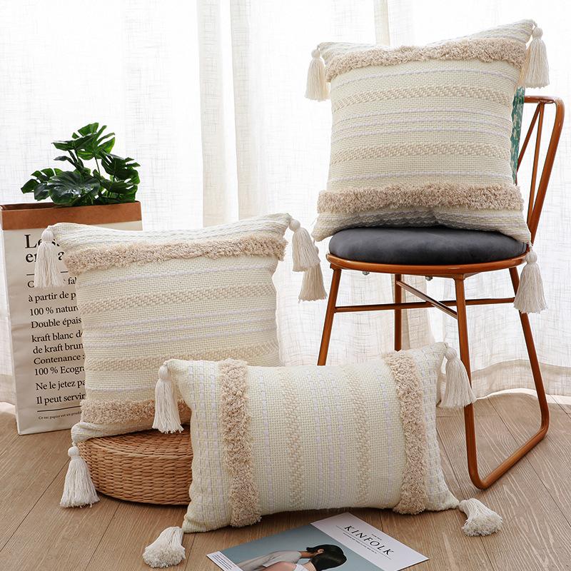 Bohemian Moroccan Cushion Cover 50x50cm Beige Cotton Tufted Woven Throw Pillowcase Funda Cogines De 45x45 Decor Home and Sofa