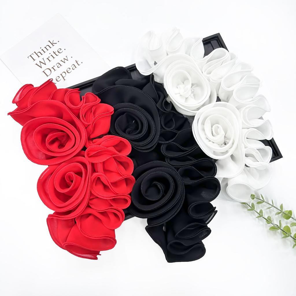 European And American Solid Color Fungus Edge Flower Applique Wedding Dress Accessories Three-Dimensional Rose Clothing Accessories Cloth Sticker