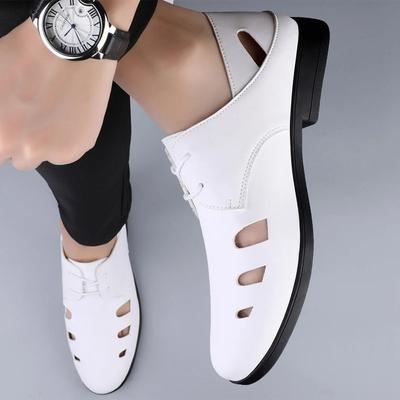 Mode Sommer Atmungsaktive Weichsohlige Sandalen Weiß Geschnürtes Oxford-Schuhwerk für Herren Marke Hochwertige Spitzschuhe aus Leder für Business