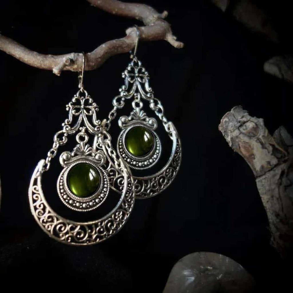 Bohemian Devil Eyes Moon Sliver Color Filigree Colored Gemstones Dangle Earrings for Women Gothic Halloween Party Jewelry Gifts