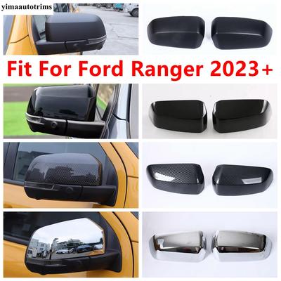 Rückspiegelkappe Schale Dekor Schutzabdeckung Zierleiste Für Ford Ranger 2024 2025 ABS Chrom Schwarz / Kohlefaser Zubehör