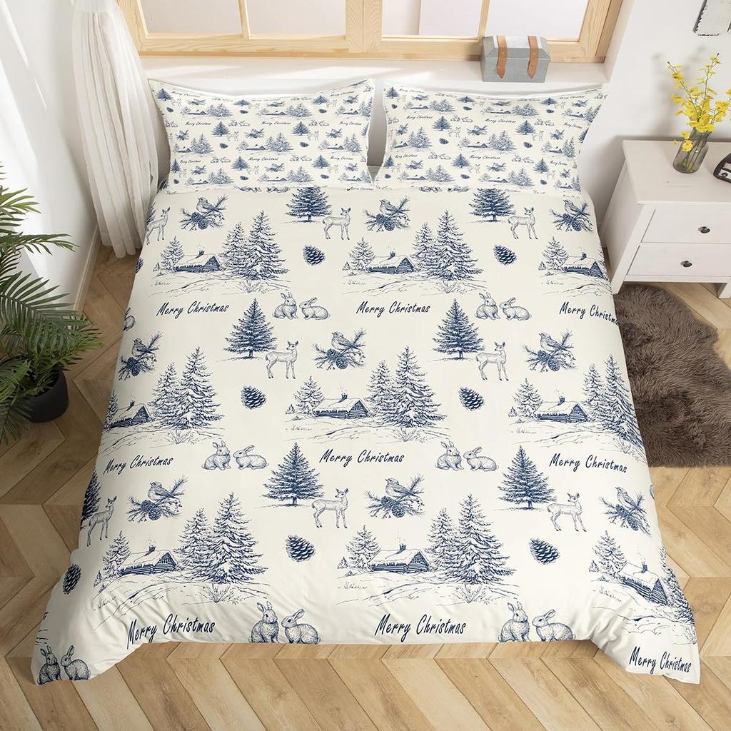 Happy New Year Xmas Duvet Cover 3 Piece Snowman Bedding Set Winter Themed Comforter Cover Merry Christmas Themed Bedspread Cover