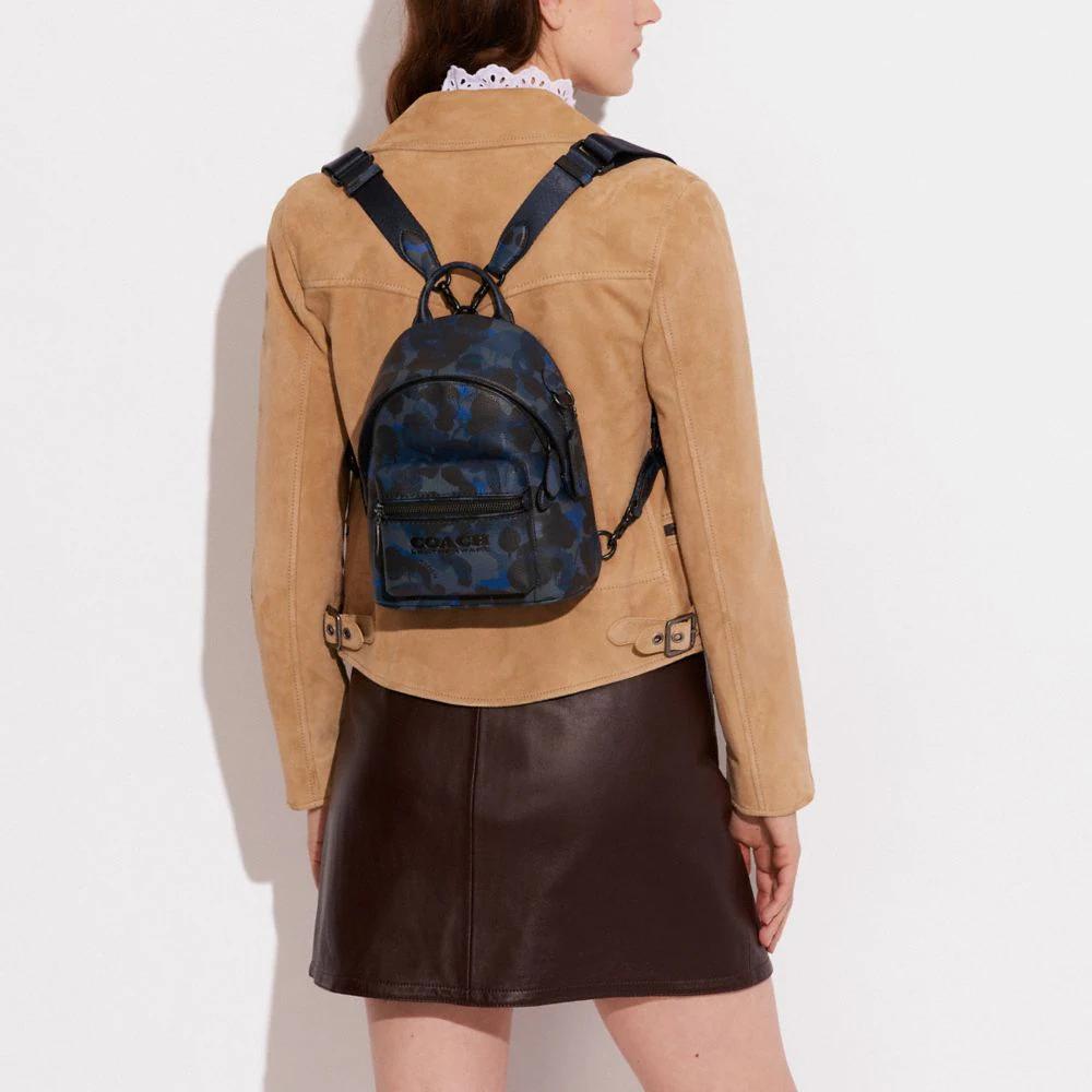 Coach Charter 18 Camouflage Print Backpack With Zipper Closure And Multiple Pockets Women Backpack Blue Navy-Blue CC404-UPW